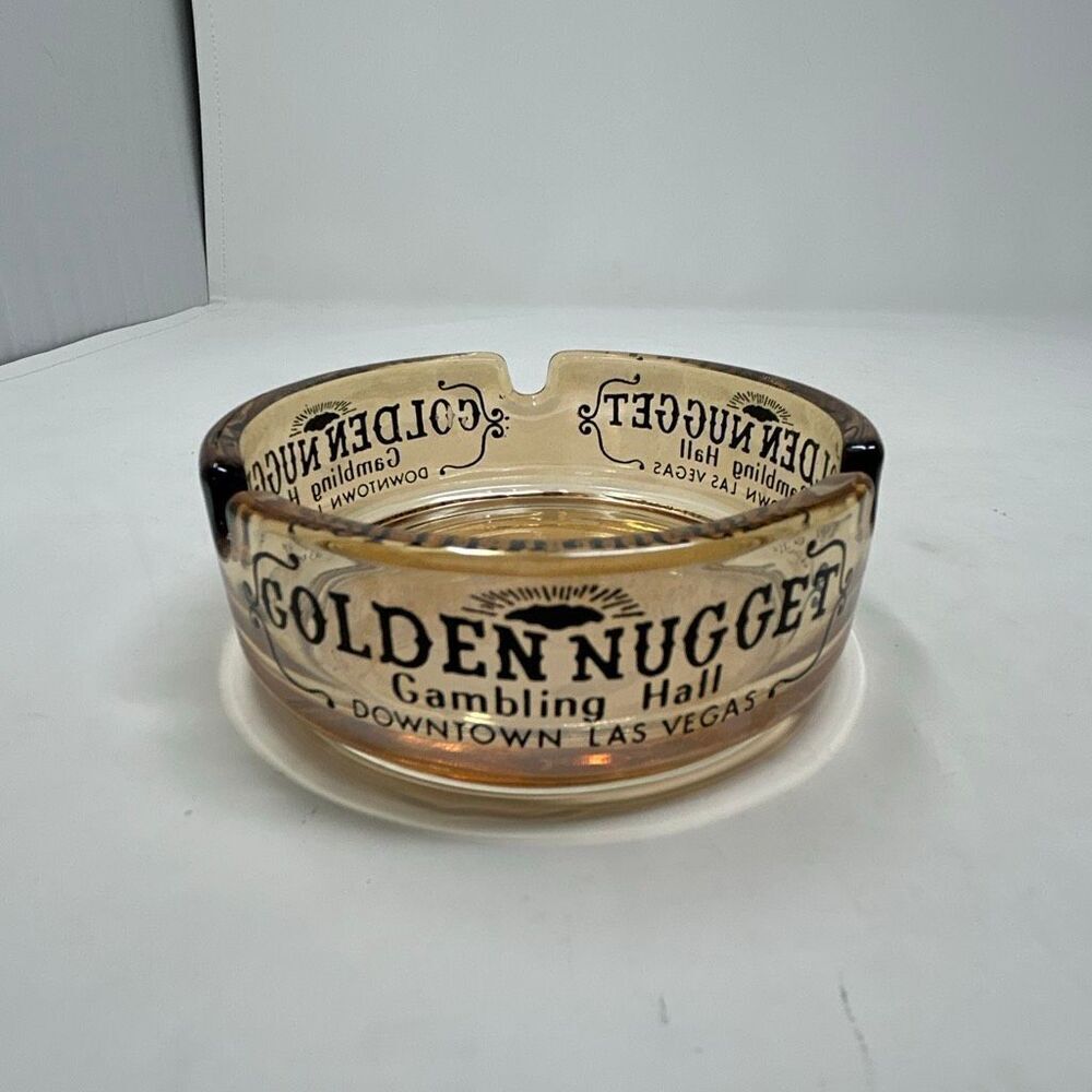 Vtg Golden Nugget Gambling Hall Ashtray Downtown Las Vegas Casino Round Glass